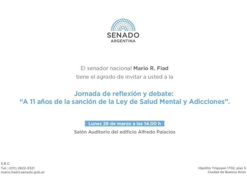 Fiad organiza una jornada de reflexión sobre la Ley de Salud Mental y Adicciones en el Senado