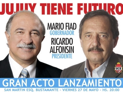 RICARDO ALFONSIN EN JUJUY, PARTICIPARA DEL ACTO LANZAMIENTO DE CANDIDATURA DE MARIO FIAD